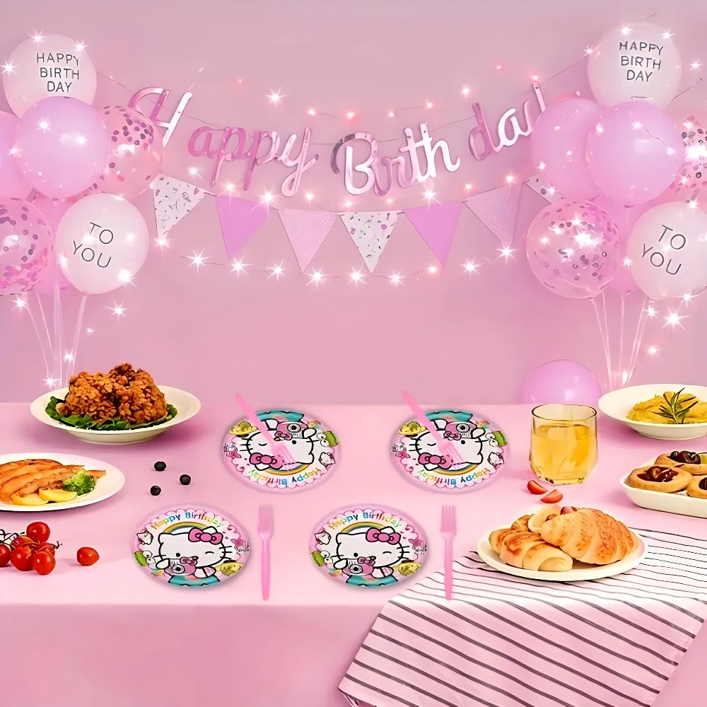 Hello Kitty Birthday Party Decorations 139-Piece Set ¨C Sanrio Pink Tablecloth Dinnerware Balloon Kit for Girls Kids Party Supplies Complete Bundle