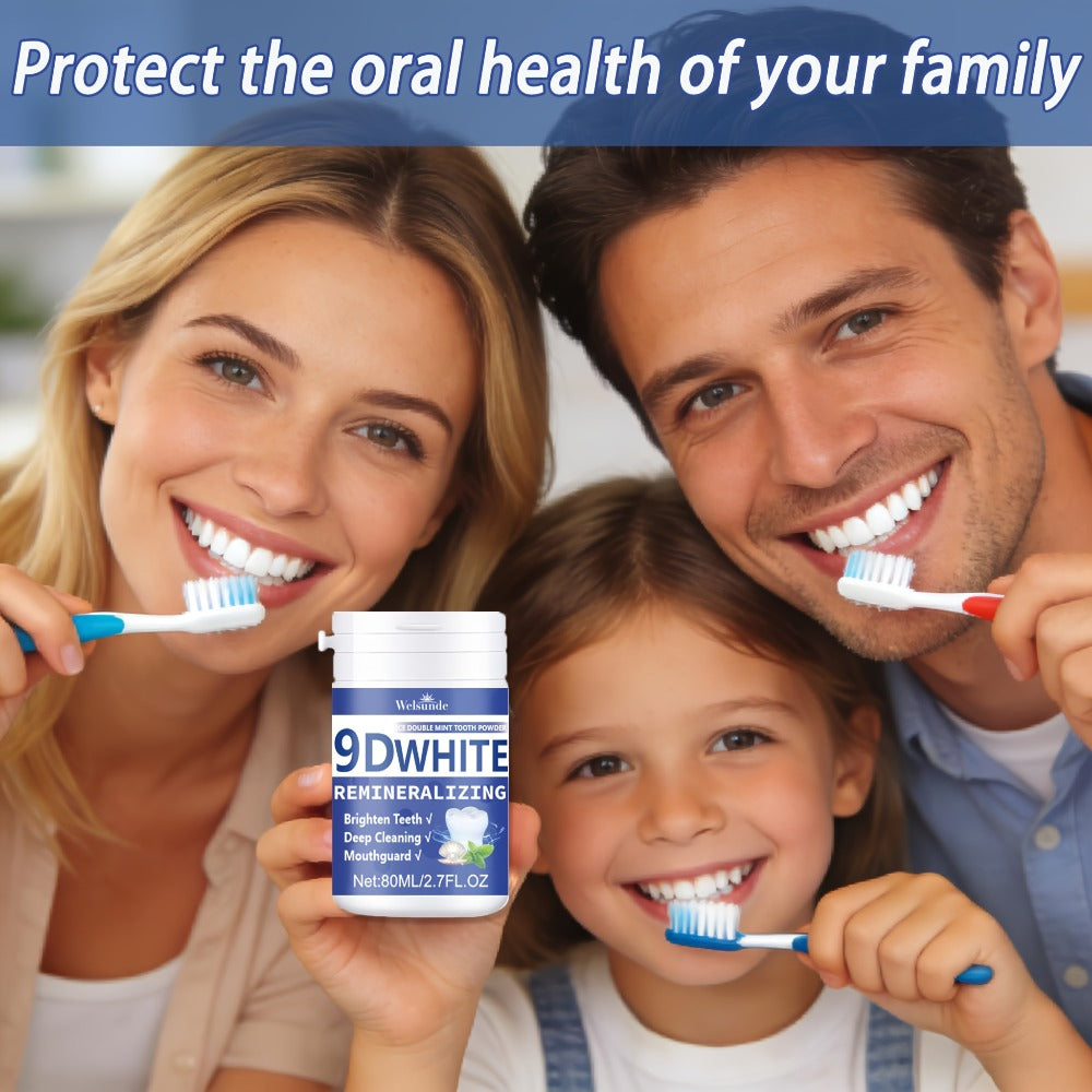 Teeth Whitening Tooth Powder 3-Pack ¨C 9D White Deep Cleaning Dental Powder with Fresh Mint Flavor, 80ml Each, Removes Stains, Freshens Breath, Travel-Friendly Daily Dentifrice for Women and Men