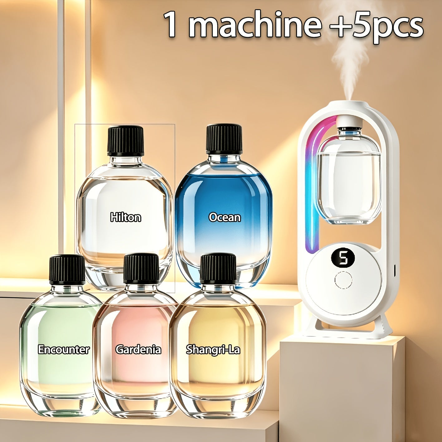 Aromatherapy Diffuser with Essential Oils 2-in-1 Humidifier - Hotel Scent Home Fragrance Machine with Natural French Essential Oils, Ultrasonic Spray, LED Ambient Light, Whole House Air Freshener for Bedroom, Living Room, Office