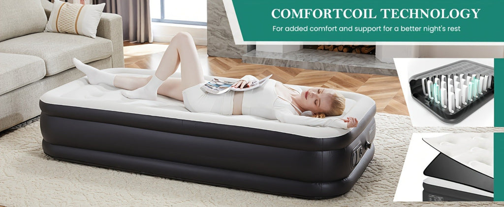 Inflatable Air Mattress with Pump Flocking Surface High Load Capacity Portable Air Sleeping Bed for Camping Hiking Beach Indoor Outdoor Guest Use, Easy Storage Compact Design