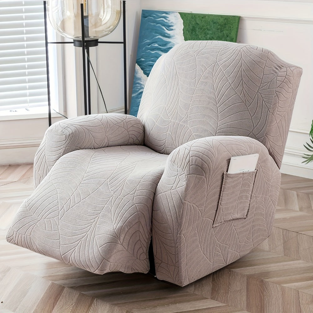 Jacquard Stretch Sofa Recliner Cover Big Leaves - High Stretch Soft Washable Slipcover for 1 2 3 Seat Loveseat with Console Furniture Protector Home Decor, 6 Colors
