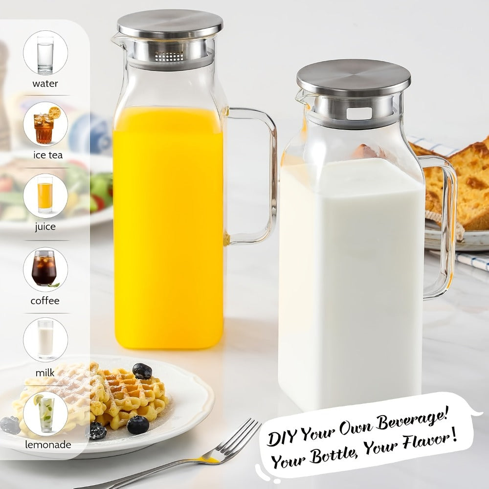 Glass Pitcher with Lid & Handle 2L 68oz ¨C Square Borosilicate Water Jug, Heat Resistant Carafe for Fridge, Iced Tea, Coffee & Cold Drinks ¨C 2 or 4 Pack with Optional 16oz Cups