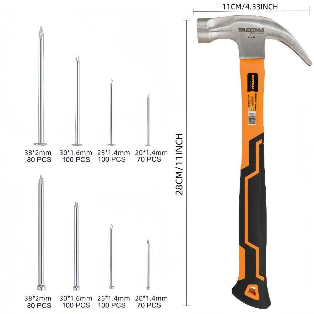 Claw Hammer & 700-Piece Nail Kit ¨C 8oz or 16oz Forged Steel Magnetic Hammer with Galvanized Picture Hanging & Finishing Nails, Home Repair & DIY Wall Hanging Tool Set