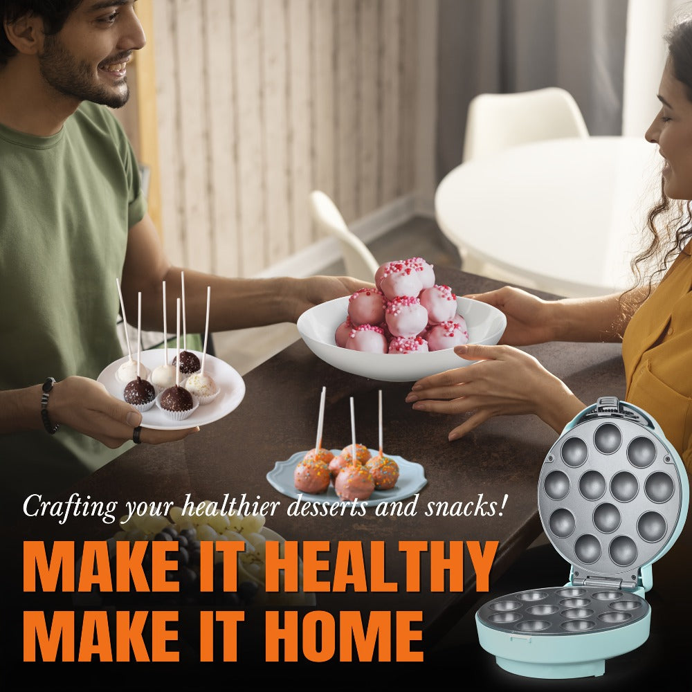 Cake Pop Maker Machine 12-Cavity 1.6 Inch ¨C Electric Cake Pop Set with Flip-Over Even Heating Design, Cake Pop Stand, Sticks & Fork Tool Included, Red & Aqua