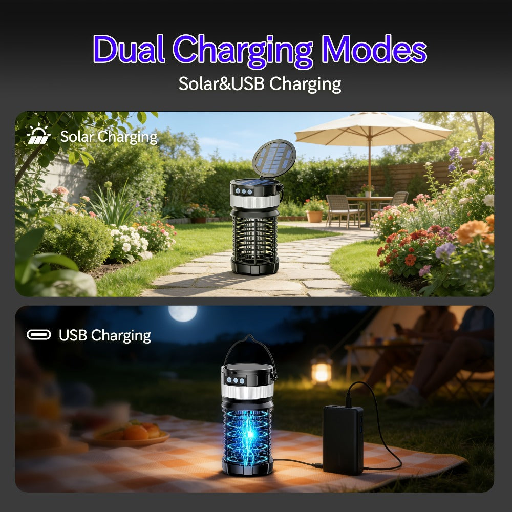 Solar Bug Zapper Outdoor 4000mAh Rechargeable UV Light Mosquito Zapper Electric Fly Trap Insect Killer with Remote Control Night Light Mode for Indoor Outdoor Patio Garden Camping Mosquito Fly Gnat