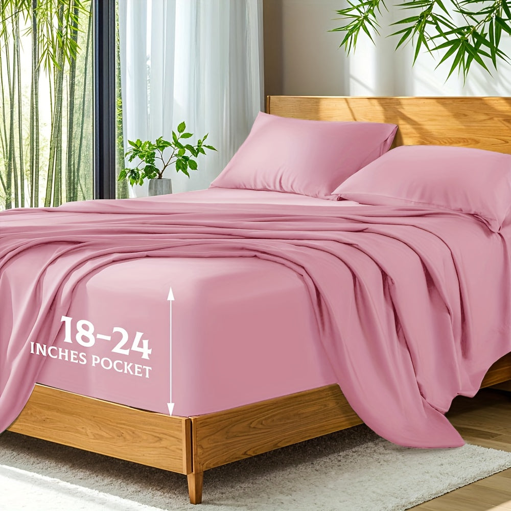 Bamboo Bed Sheets Set Twin Full Queen King ¨C Cooling Breathable Viscose Fitted Sheet for Hot Sleepers Hotel Luxury Deep Pocket Bedding 13 Colors Available