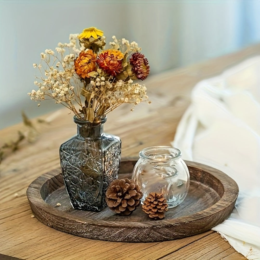 Decorative Tray for Coffee Table ¨C Round Wave-Shaped Centerpiece Tray for Living Room, Dining Room, Kitchen Counter, Bathroom ¨C Rustic Vintage Distressed Finish, Multipurpose Home Decor Tray