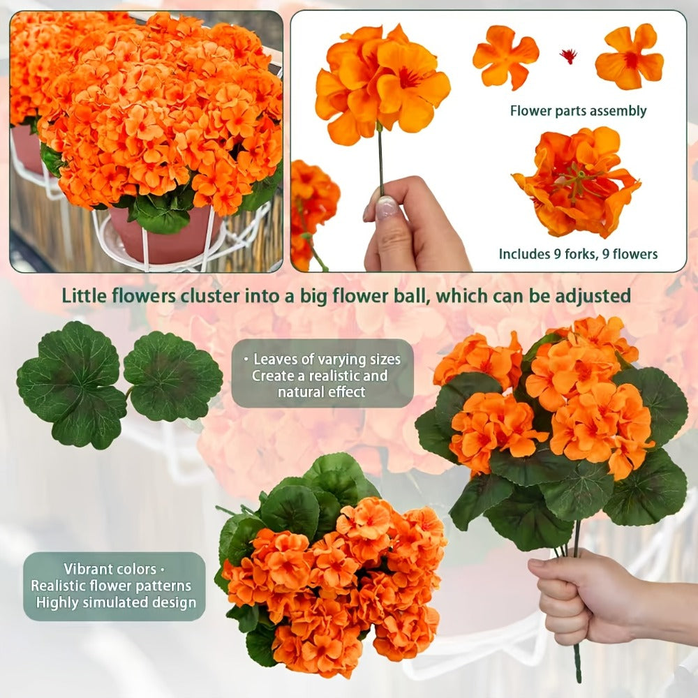 Artificial Flowers Outdoor UV Resistant - Geranium Hydrangea Rose Marigold Faux Silk Flowers for Garden Patio Home Table Centerpiece Decor, 8/16 Bundles, 13.77 Inch
