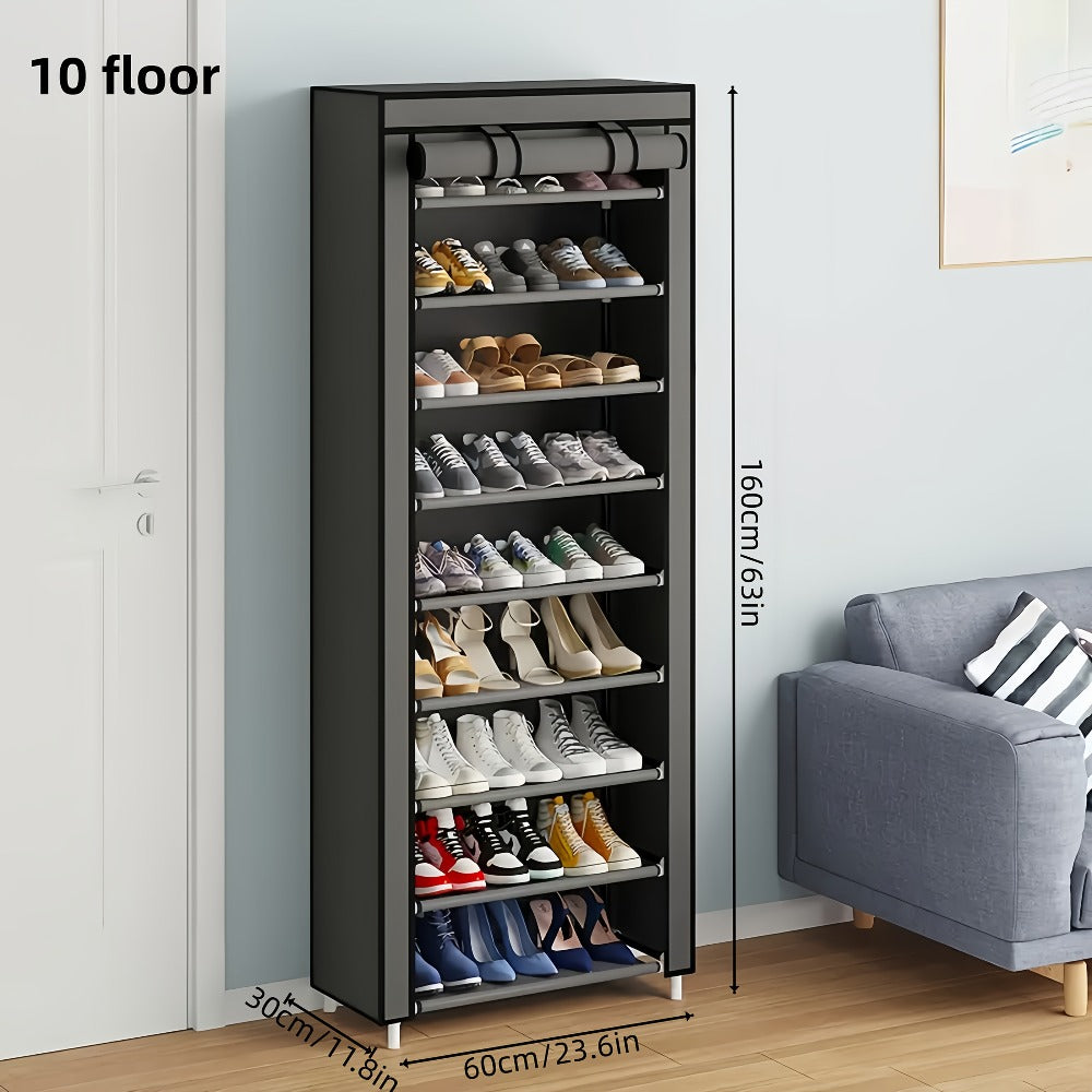 Shoe Rack with Dust Cover ¨C 6/8/10 Tier High-Capacity Space Saving Shoe Organizer, Easy Assembly, 12mm Pipe, Entryway Closet & Wardrobe Storage Rack