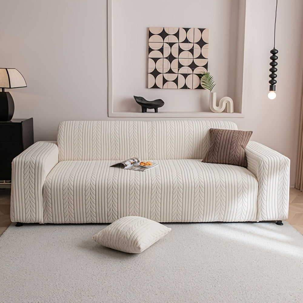 Couch Cover Full Coverage Elastic Velvet Jacquard Sofa Slipcover with Pillowcase - Non-Slip Thick Soft Pet Friendly Machine Washable Fits 1 2 3 4 Seater Living Room Bedroom