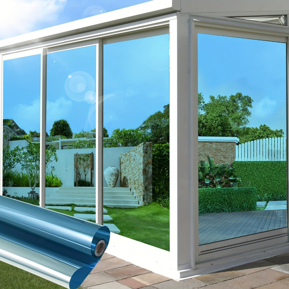 One Way Privacy Window Film Static Cling No Glue - Heat Control Anti-Glare Sun Blocking Reflective Mirror Tint for Home Office Hotel, Nano Ceramic 5Mil PVC, Easy Install Removable Window Privacy Film