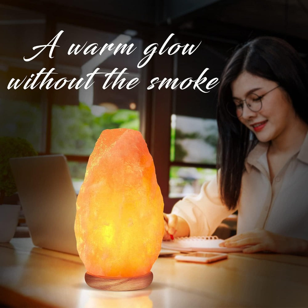 Himalayan Salt Lamp with Dimmer Touch Control | 5-7 lbs Natural Pink Crystal | Wooden Neem Base | Ambient Amber Glow | Air Purifying Night Light | Home Decor Gift for Bedroom Living Room