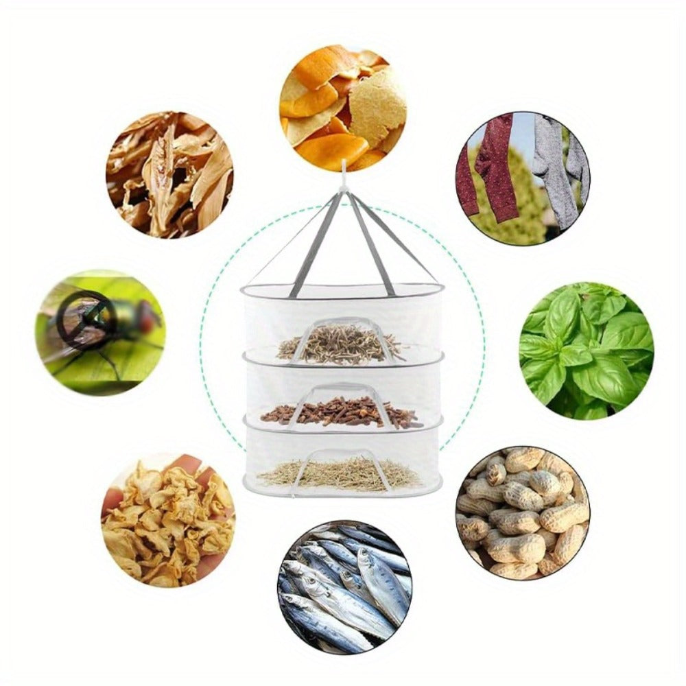 Mesh Drying Rack Foldable 2-3 Layer with Hooks & Zipper Closure ¡ª Hanging Herb Drying Net for Herbs, Fruits, Vegetables, Fish, Flowers & Clothes | Large Size