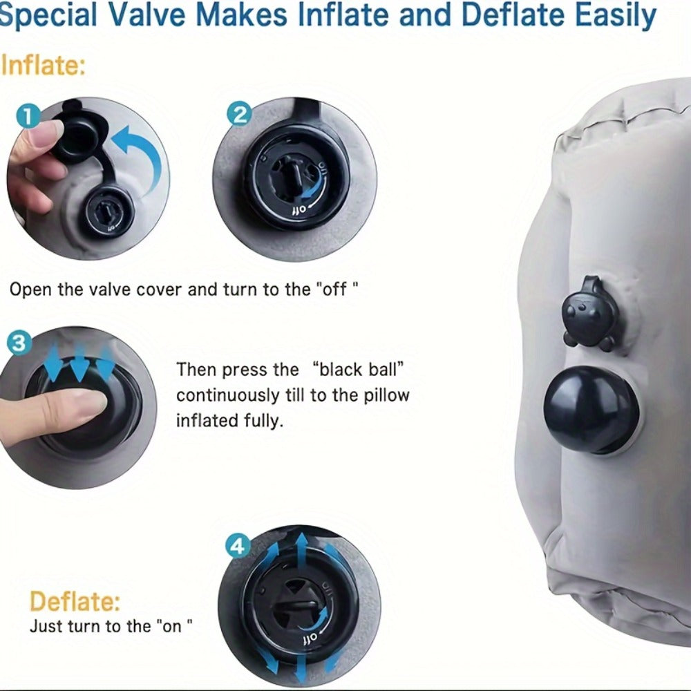 Inflatable Travel Pillow with Carrying Case ¨C Ergonomic Neck & Head Support for Airplane, Car, Train, Office Nap & Camping, Compact Lightweight Flocking Fabric Pillow