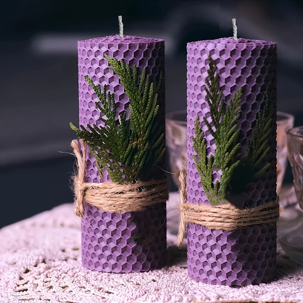 Beeswax Pillar Candles Hand Rolled with Honeycomb Texture ¨C 100% Pure Beeswax, 12+ Hour Burn, Gift Box Set for Home Decor, Christmas, Dinner & Holiday Decorations