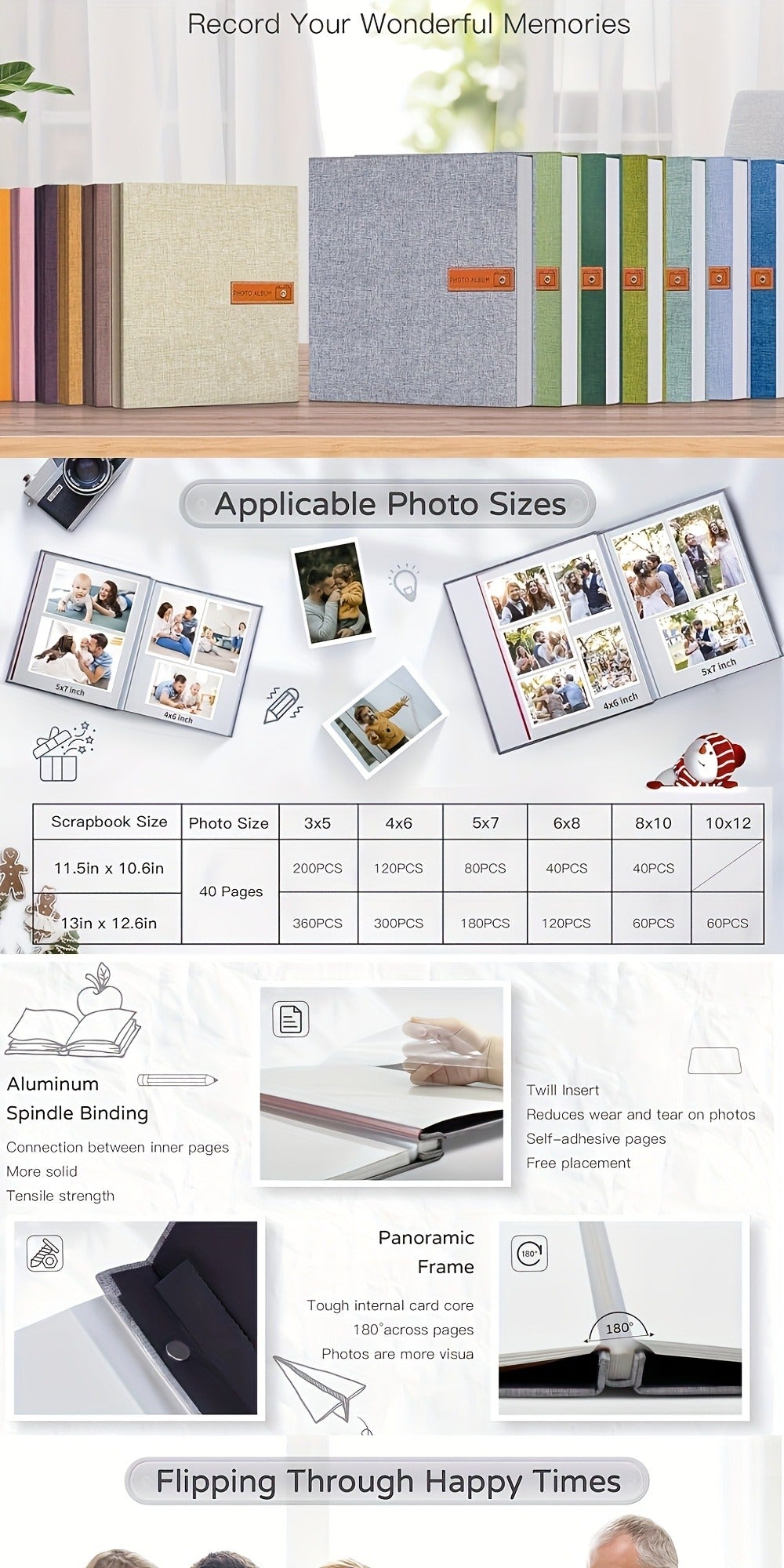Self Adhesive Photo Album Scrapbook ¨C Large Linen Cover Memory Book for 4x6 5x7 8x10 Photos, DIY Picture Book with Metal Pen, Gift for Mom, Baby, Wedding, Valentine's Day & Mother's Day, 40 & 60 Pages
