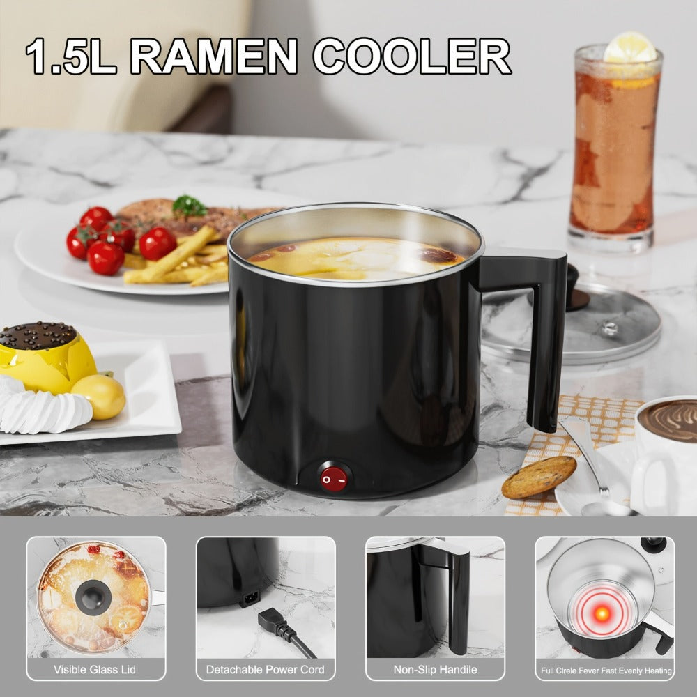 Electric Hot Pot 1.5L Non-Stick Saucepan ¨C Portable Mini Electric Cooker for Noodles, Pasta, Eggs, Steak & Ramen | Fast Heating, Dorm & Travel Friendly