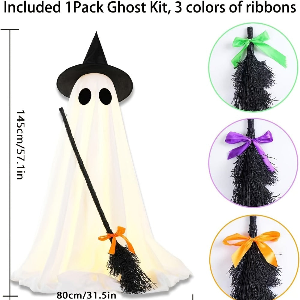 Halloween Ghost with Broom Outdoor Decoration ¨C Eerie Spooky Ghost Ornament for Porch, Yard, Garden & Lawn, Indoor & Outdoor Halloween Party Decor