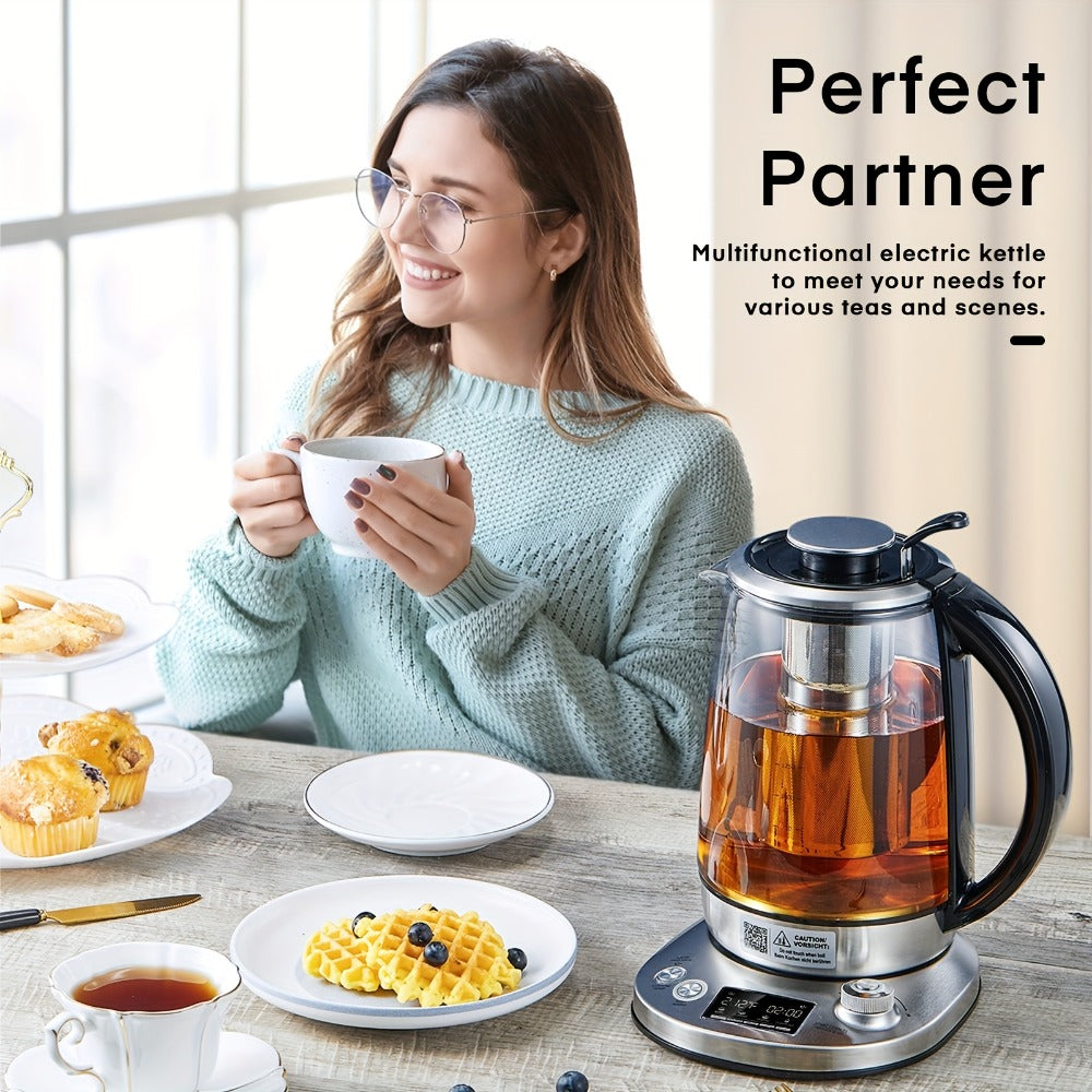 Electric Tea Kettle with 9 Temperature Control Presets ¨C 1.7L Borosilicate Glass Kettle, 1200W, Removable Infuser, 2-Hour Keep Warm, Stainless Steel Hot Water & Tea Pot for Home & Office