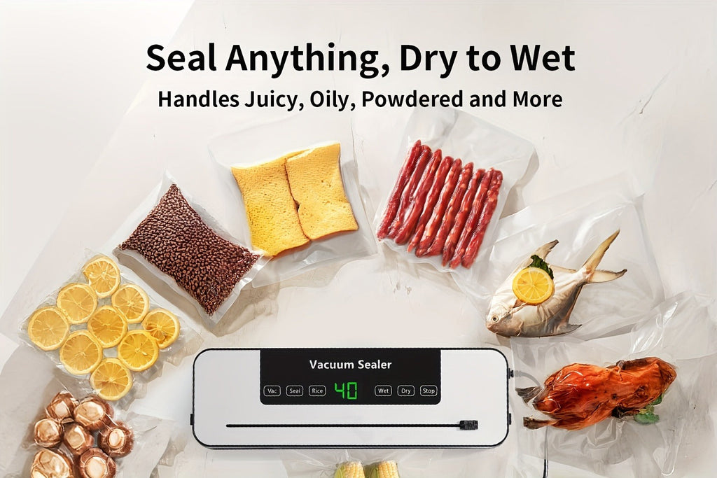 Vacuum Sealer Machine 6-in-1 Automatic Food Sealer 65Kpa Powerful Suction with Bags Cutter & Hose ¨C Sous Vide Compatible Food Storage Vacuum Sealer for Dry & Moist Foods