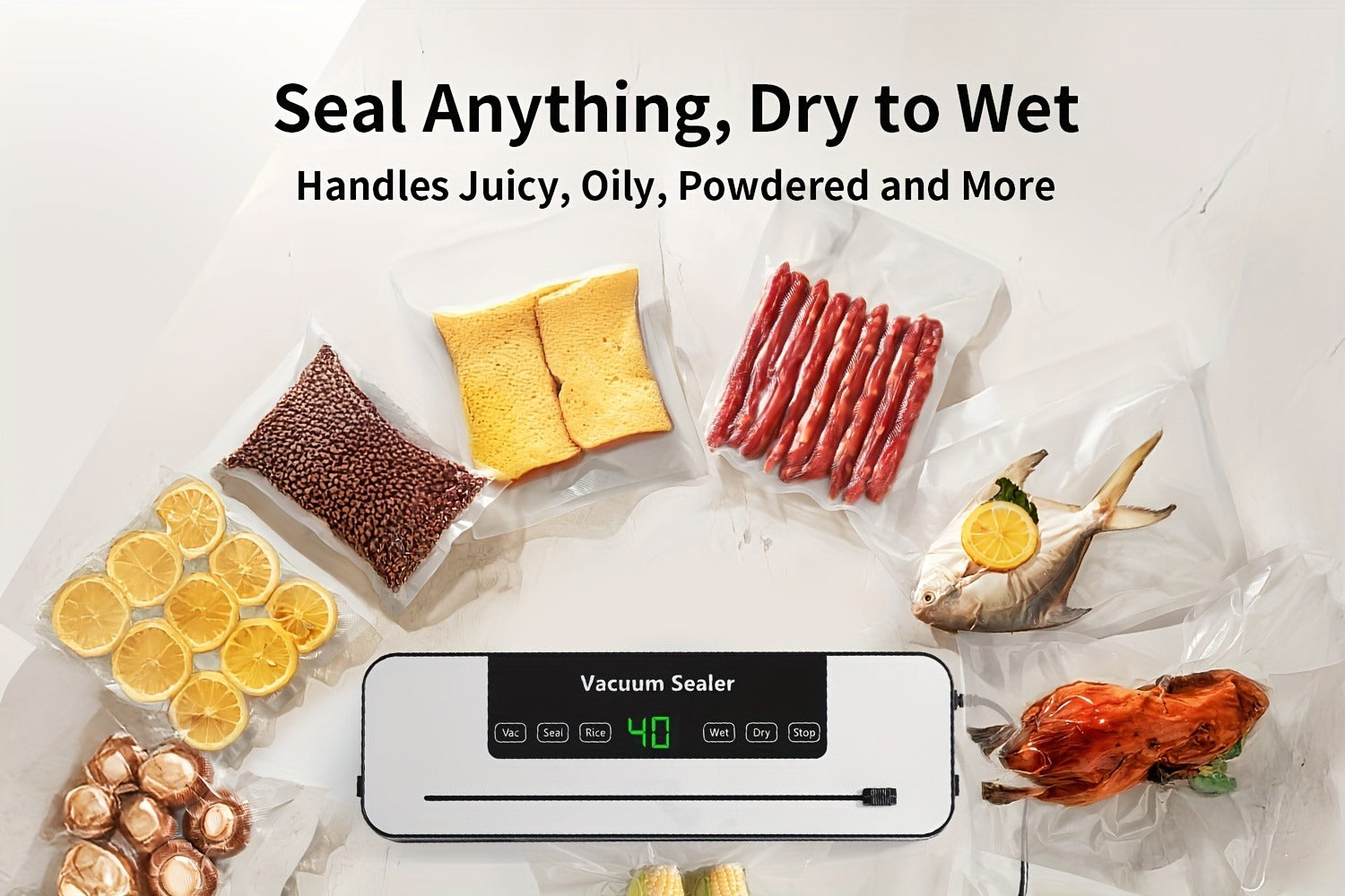 Vacuum Sealer Machine 6-in-1 Automatic Food Sealer 65Kpa Powerful Suction with Bags Cutter & Hose ¨C Sous Vide Compatible Food Storage Vacuum Sealer for Dry & Moist Foods