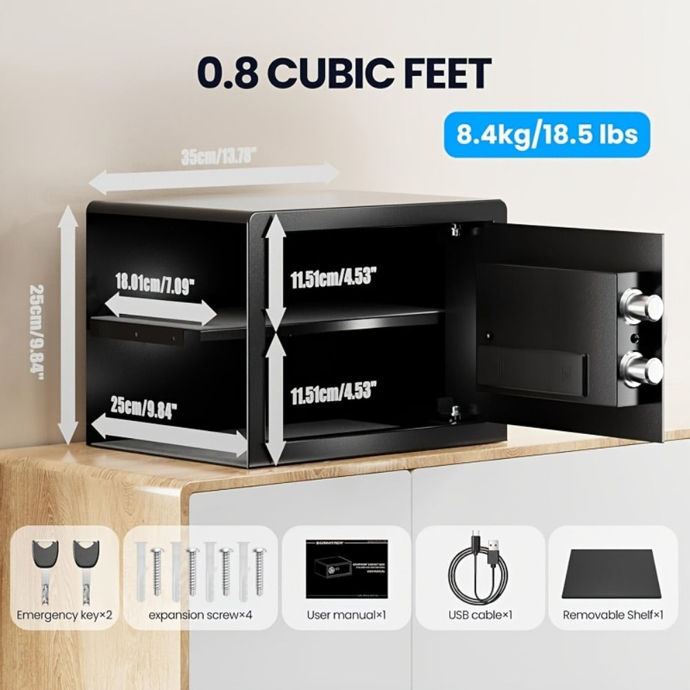 Fingerprint Safe Box with Password and Key Lock 0.3 0.8 1.13 1.71 Cu Ft Home Security Safe for Money Documents Passports Jewelry Bedroom Office Bedside Electronic Combination Lock Steel Safe