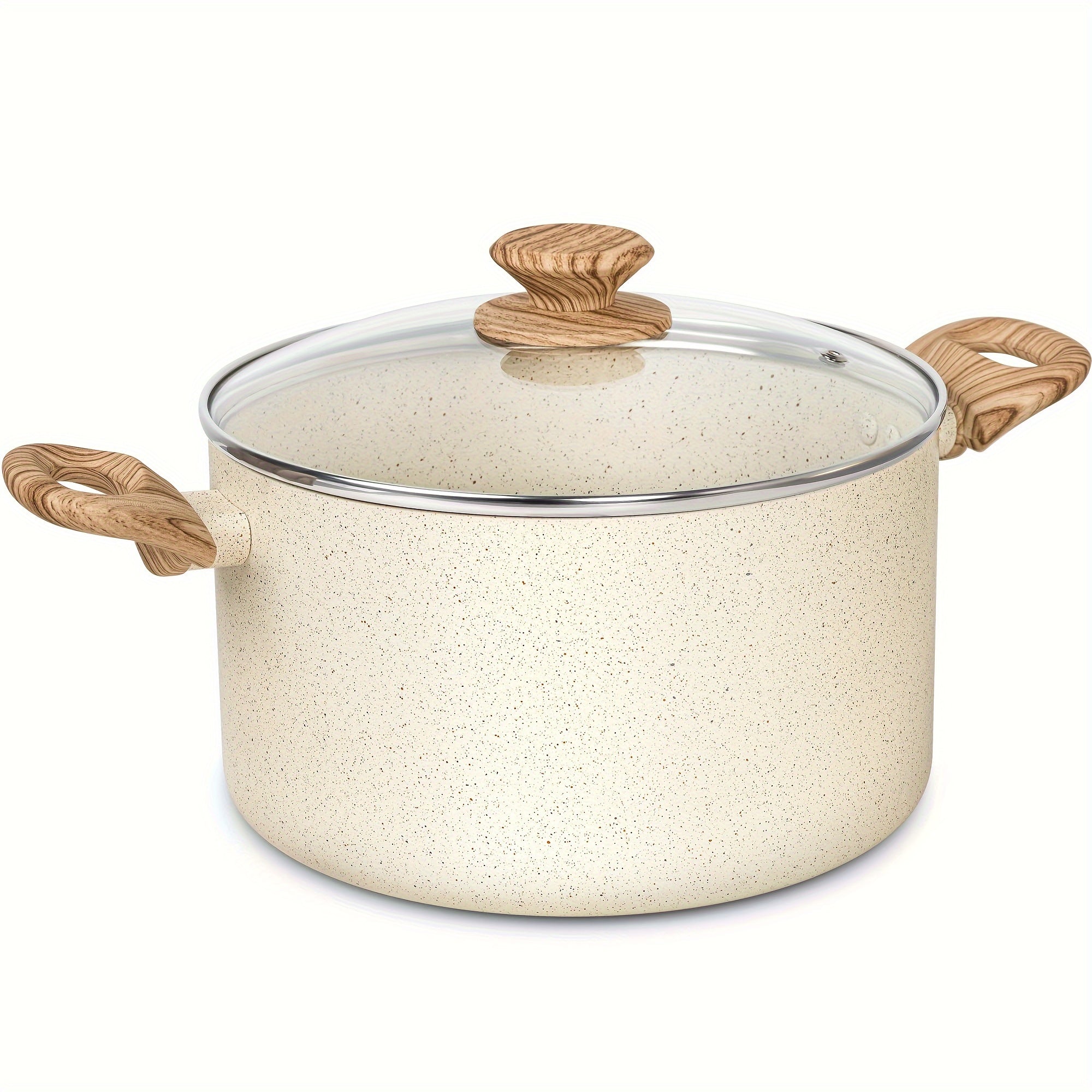Nonstick Stock Pot Granite Soup Pot with Lid Induction Compatible Aluminum PFOA Free Stay Cool Handle for Soup Stew Pasta Seafood Curry 5qt 6qt 8qt 10qt Black White