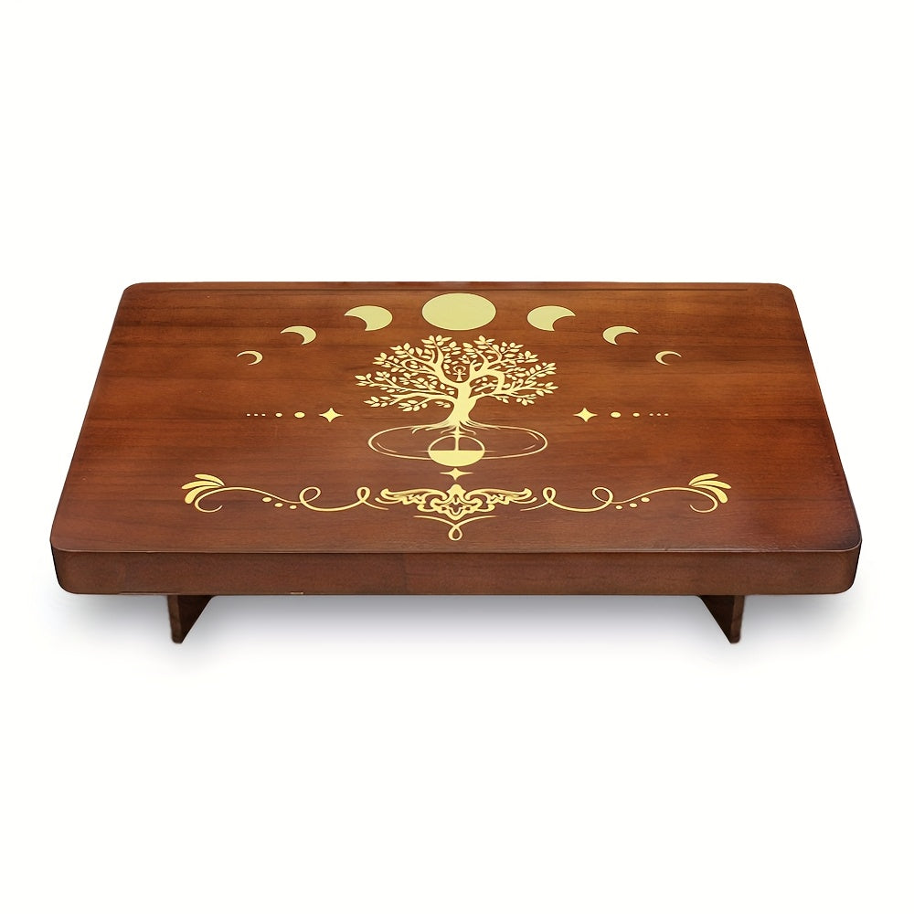 Crystal Display Stand Wooden Divining Table for Meditation Altar Witchcraft Decor - Bohemian Spiritual Tabletop Organizer for Crystals, Tarot Cards & Ritual Accessories, Boho Home Decor