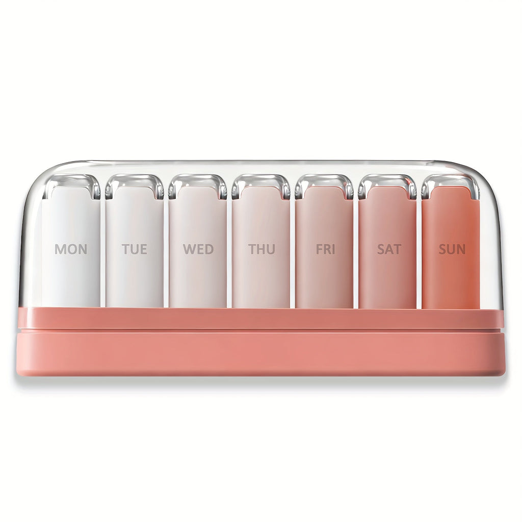 Weekly Pill Organizer for Women, 7-Day 3-Times-a-Day Pill Box with 21 Compartments, Removable Travel Pill Case, Vitamin & Supplement Organizer, Spill-Proof Gradient Pink Lipstick Design Gift for Mom