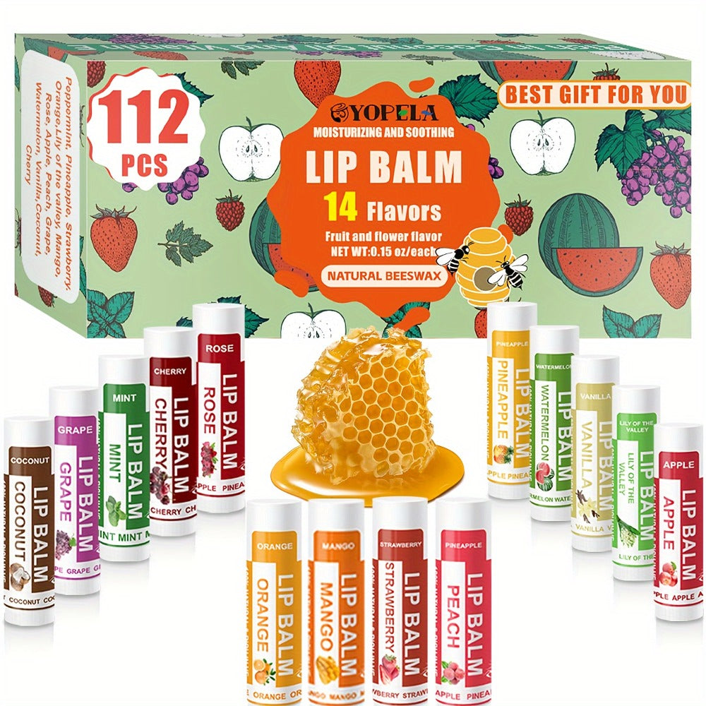 Lipstick Bulk Set 112pcs 14 Flavors - Moisturizing Lip Balm 0.15oz Mini Lipstick Assortment for Wedding Party Favors Gift Bags Wholesale Makeup Supplies - Fashion Lip Color Variety Pack
