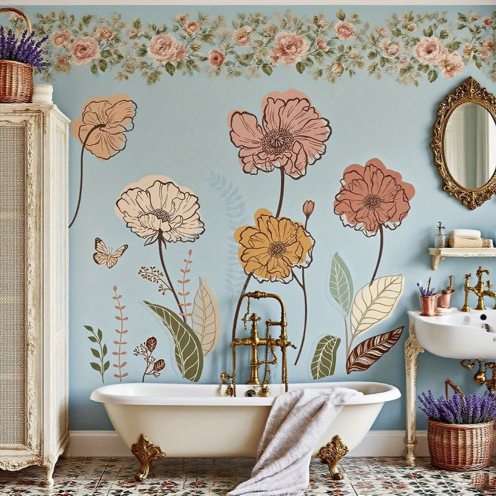 Bohemian Floral Wall Decals Self-Adhesive Wildflower Stickers for Living Room Bedroom TV Wall Art Decor ¨C Flowers & Fruits Peel and Stick Removable Wall Stickers Home Decoration