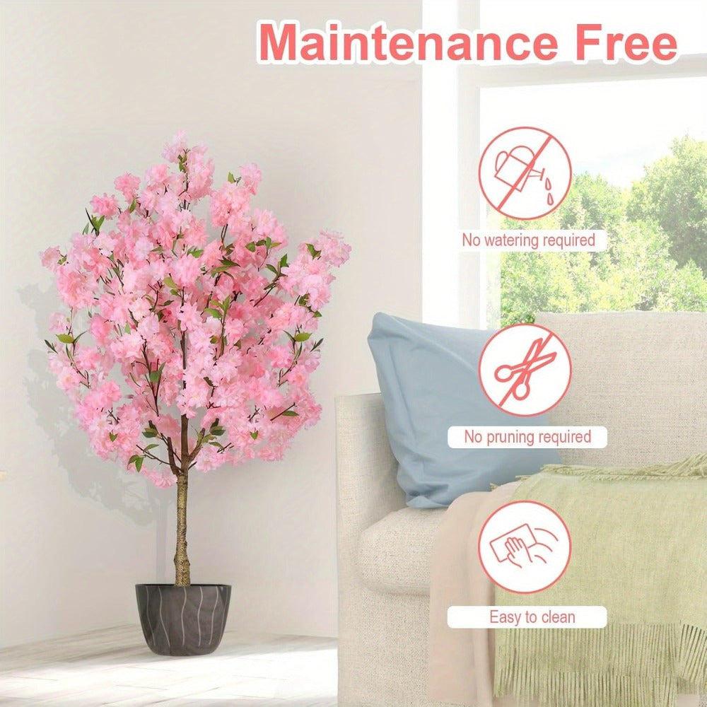 Artificial Cherry Blossom Tree 6ft Tall Faux Pink Silk Flower Tree with Moss Pot for Home Office Living Room Indoor Decor