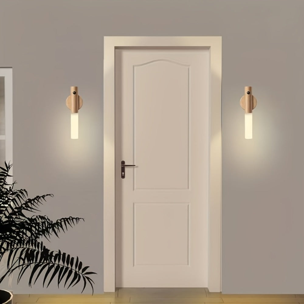 Motion Night Light Rechargeable LED ¨C IPX4 Waterproof Wood Grain & Walnut Under Cabinet Step Lamp for Staircase, Hallway, Wardrobe, Closet & Indoor Walls (2 or 4 Pack)