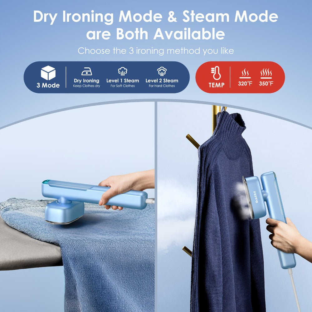 1100W Garment Steamer Handheld Portable Steam Iron 20-Second Rapid Steam 10.14oz Large Water Tank Stainless Steel Panel Wrinkle Remover for All Fabrics Home Travel Clothes Care