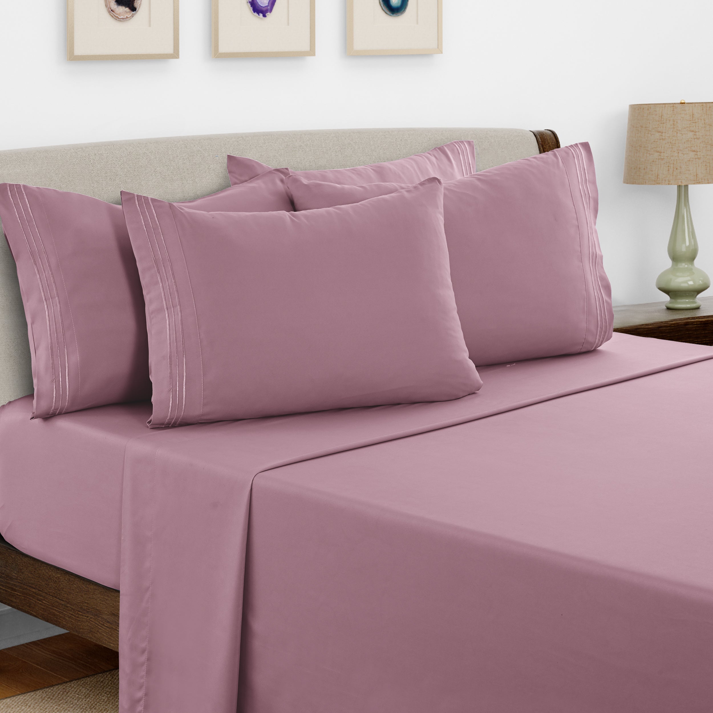 Bed Sheets Set 6 Piece - Soft Brushed Microfiber Fitted Sheet with 16¡± Deep Pocket, Flat Sheet & Embroidered Pillowcases, Hotel Luxury Cooling Bedding, All Seasons, 20 Colors