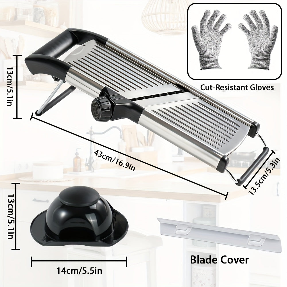 Mandoline Slicer Adjustable 5-Thickness 304 Stainless Steel ¨C Professional Vegetable Slicer for Onion, Potato, Carrot, Cheese & Fruit, Kitchen Grater with Cut-Resistant Gloves Option