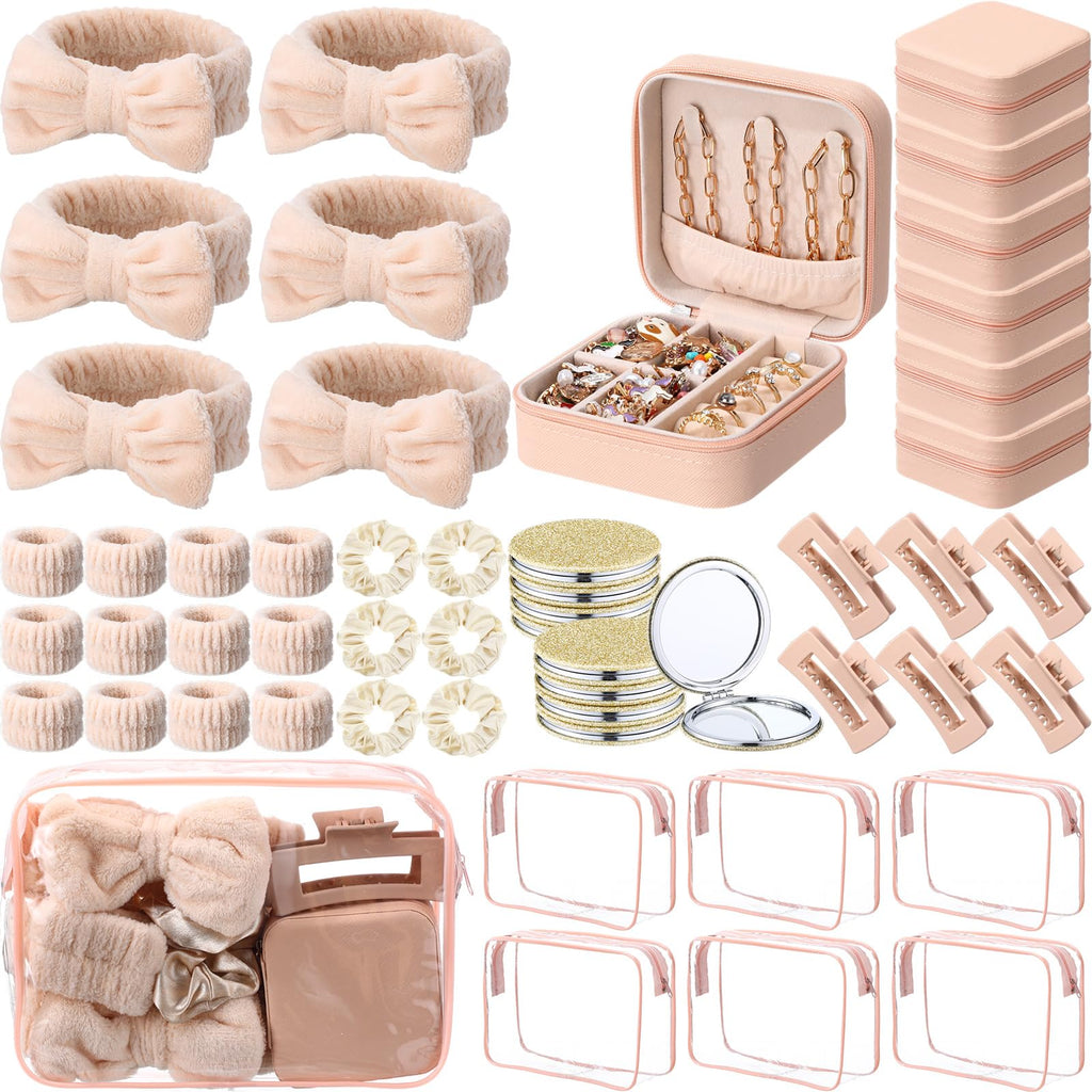 Spa Party Favors Set 48pcs for Women ¨C Sleepover Party Supplies with Headband, Wristband, Scrunchies, Hair Clip, Jewelry Case, Makeup Bag & Mirror, Bridesmaid Proposal Gift, Girls Night Return Gifts