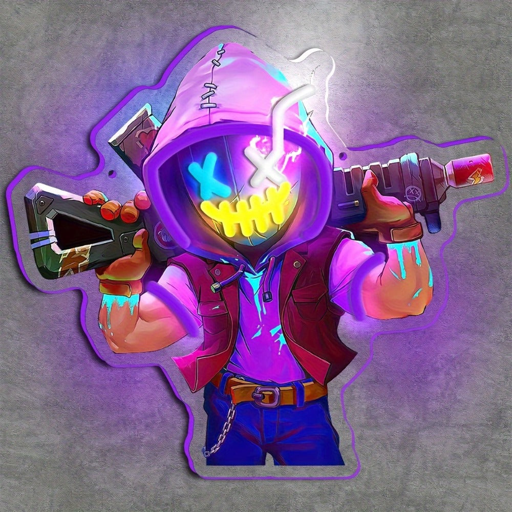 Neon Marksman LED Wall Art - UV Printed USB Powered Sniper Shooter Neon Sign for Game Room, Bar, Man Cave & Bedroom Wall Decor (Colorful / Yellow Sharpshooter)