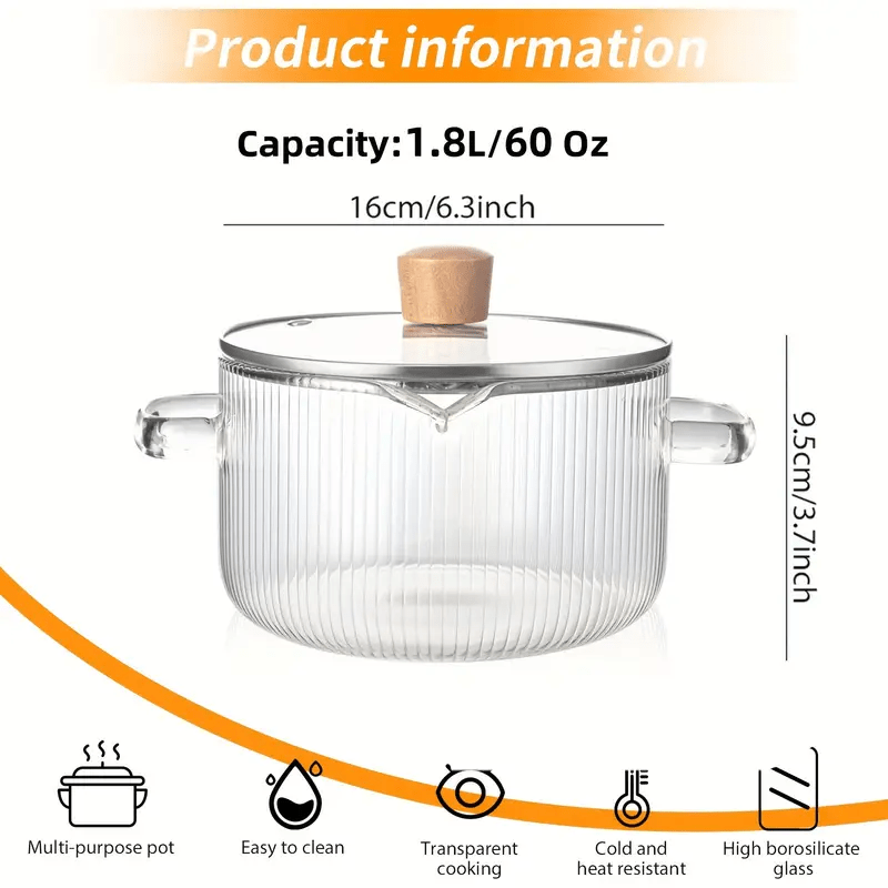 Borosilicate Glass Pot with Lid, Stovetop & Induction Safe, Dishwasher Safe, Heat-Resistant Glass Cookware for Soups, Milk, Baby Food & Noodles, Small 60.87oz & Large 77.77oz, Home & Restaurant