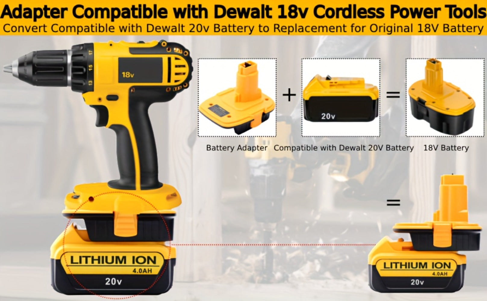 DM18D Battery Adapter for DeWalt 18V XRP NiCad NiMh Cordless Tools Compatible with DeWalt 20V Li-ion or MK 18V Red Tools Li-ion Replaces DeWalt 18V Battery 2 Pack or 4 Pack Adapter Only