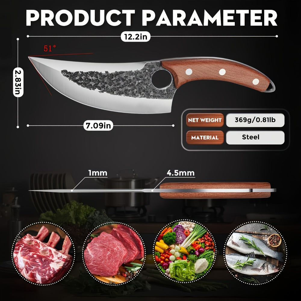 Hand Forged Viking Knife High Carbon Steel 7 Inch with Sheath Butcher Cleaver for Meat Cutting Cooking Camping BBQ Chef Kitchen Knife Gift