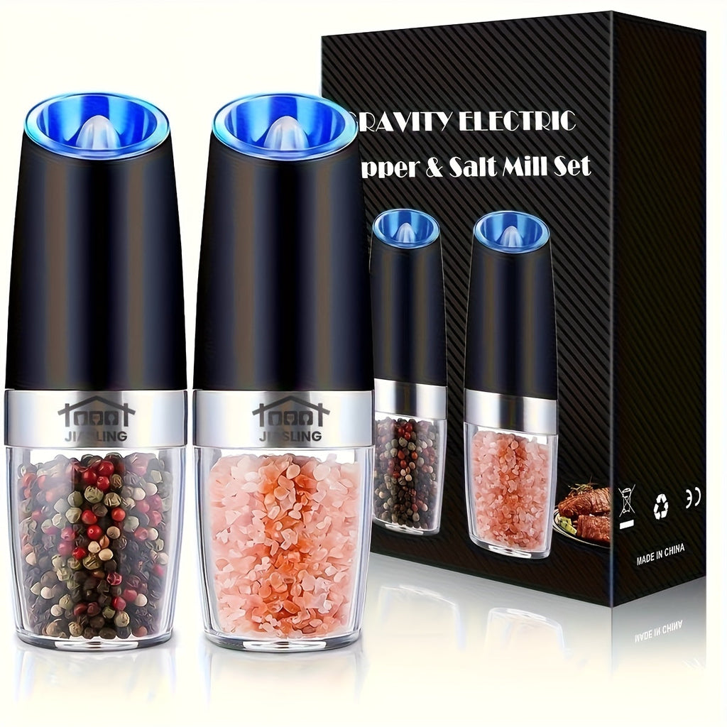 Electric Salt and Pepper Grinder Set 2PCS ¨C Battery-Powered, LED Light, One-Handed Automatic Operation, Adjustable Coarseness