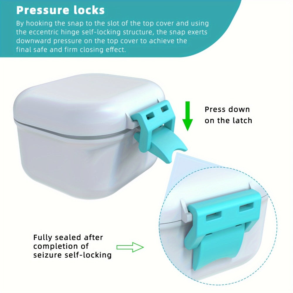 Denture Bath Case Leak-Proof with Drainage Basket Silicone Ring Safety Buckle Portable Travel Denture Cleaner Soaking Cup Storage Container for Home Travel