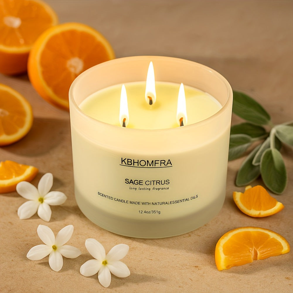 Scented Candles 3-Wick Large Soy Wax Candle 12.4oz - 70 Hour Burn Time, Natural Soy Blend & Beeswax, Luxury Gift Box, 6 Scents: Vanilla Coconut, Lemon Lavender, Jasmine, Citrus Sage, Pink Sands, Gardenia