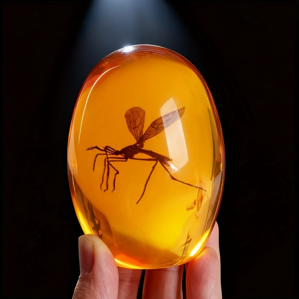 Amber Resin Mosquito Paperweight Handmade Jurassic Fossil Collectible Desk Decor Unique Gift for Nature Lovers Collectors Science Enthusiasts Home Office Dinosaur Era Insect Inclusion