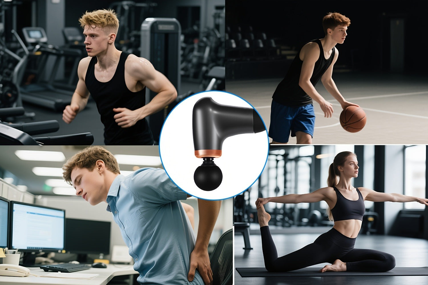 Massage Gun Deep Tissue Percussion Massager for Athletes - 6 Speed Levels, 3 Modes, 4 Interchangeable Heads, Ultra-Quiet 40dB Motor, Handheld Muscle Relaxer for Neck Back Shoulder & Leg Pain Relief