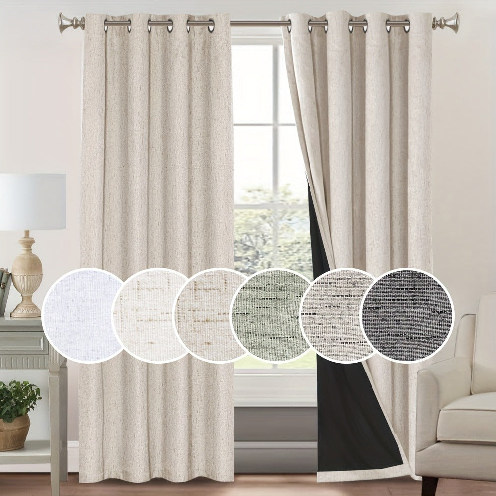 Blackout Curtains 2 Panels 100% Blackout Linen Textured Thermal Insulated Grommet Window Drapes Noise Reducing for Bedroom Living Room Hall - Full Light Blocking Room Darkening Curtains