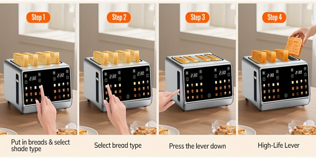4-Slice Digital Smart Toaster with Touchscreen | Dual Control Panel, Single Slot Toasting, Timer, Reheat & Defrost Functions for Bagels, Bread & Waffles ¨C Stainless Steel Kitchen Essential