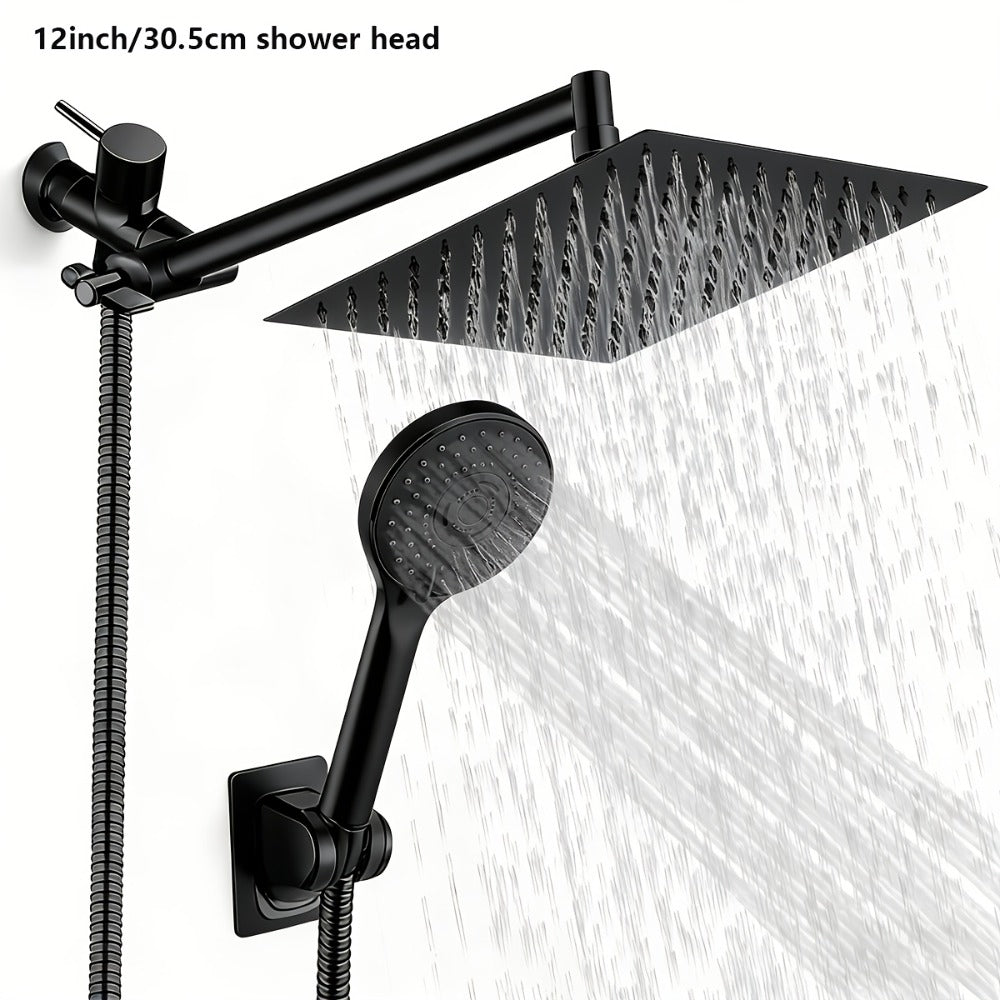 High Pressure Rainfall Shower Head Combo with Handheld Spray ¨C 9 Spray Settings, 180¡ã Adjustable Bracket, Stainless Steel Hose, Anti-Clog Nozzles, Modern Bathroom Shower System