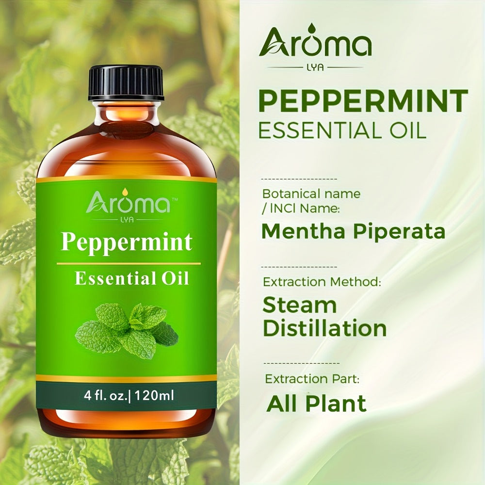 Peppermint Essential Oil 120ml 4oz Crisp Refreshing Mint Scent for Diffuser Candle Humidifier Car Air Freshener Home Decor Perfume Spray Aromatherapy with Ceramic Stone